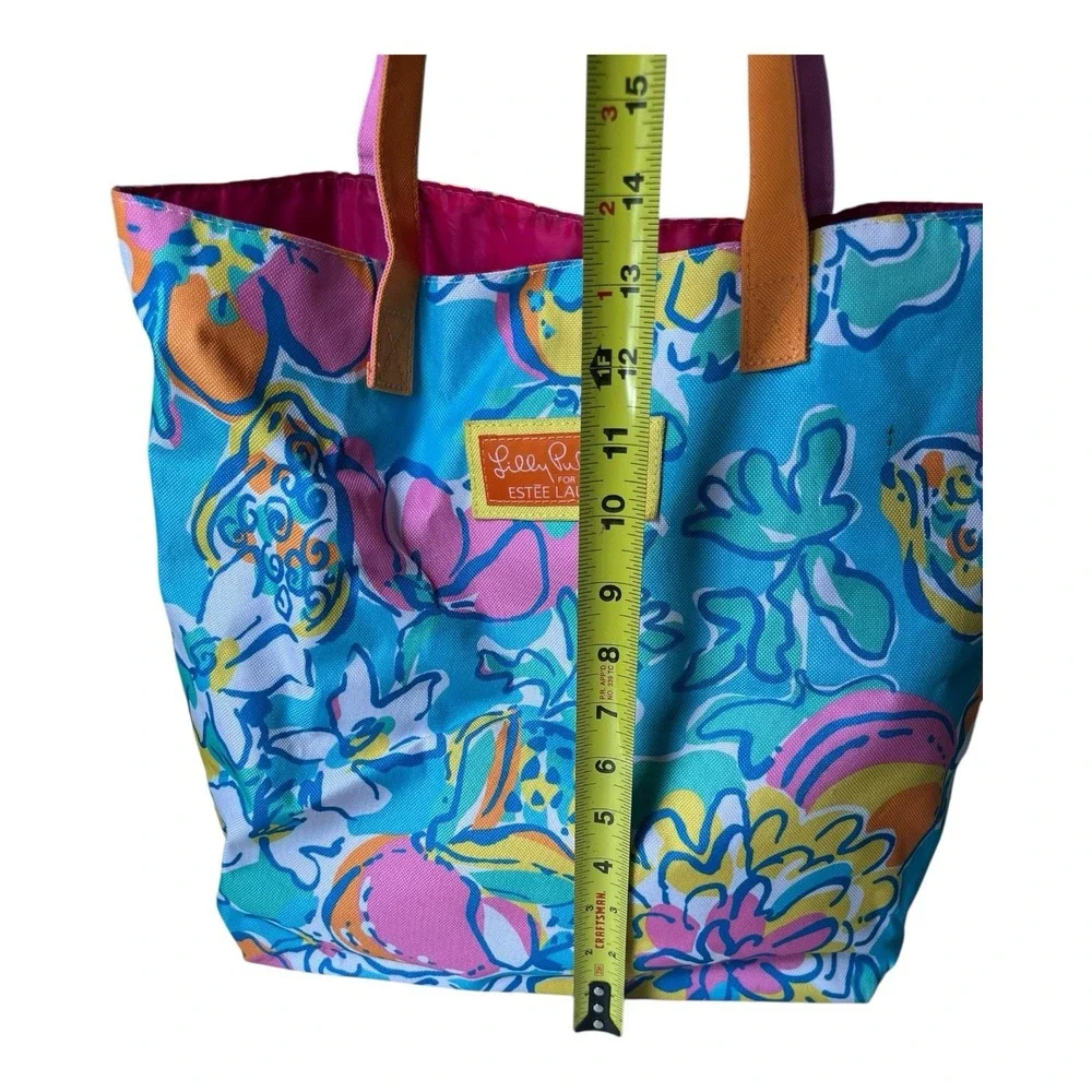 Lilly Pulitzer Estee Lauder Tote Bag Blue Floral Canvas Beach Shopping
